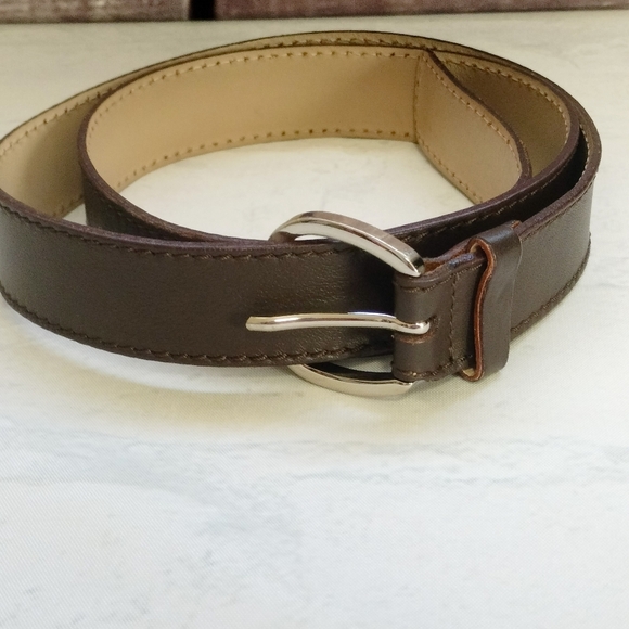 Talbots Brown Leather Belt Women's Sz Medium Genuine Leather Silver Buckle - Picture 10 of 13